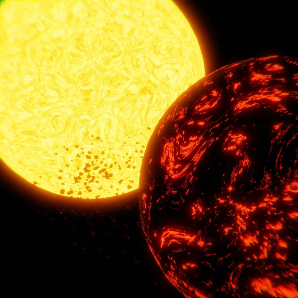 Star And Lava Planet With Asteroid Belt