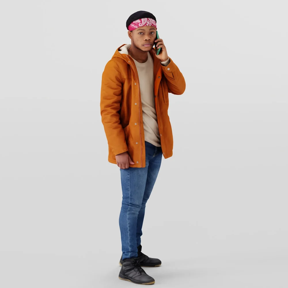 Guy In Orange Jacket With Smartphone