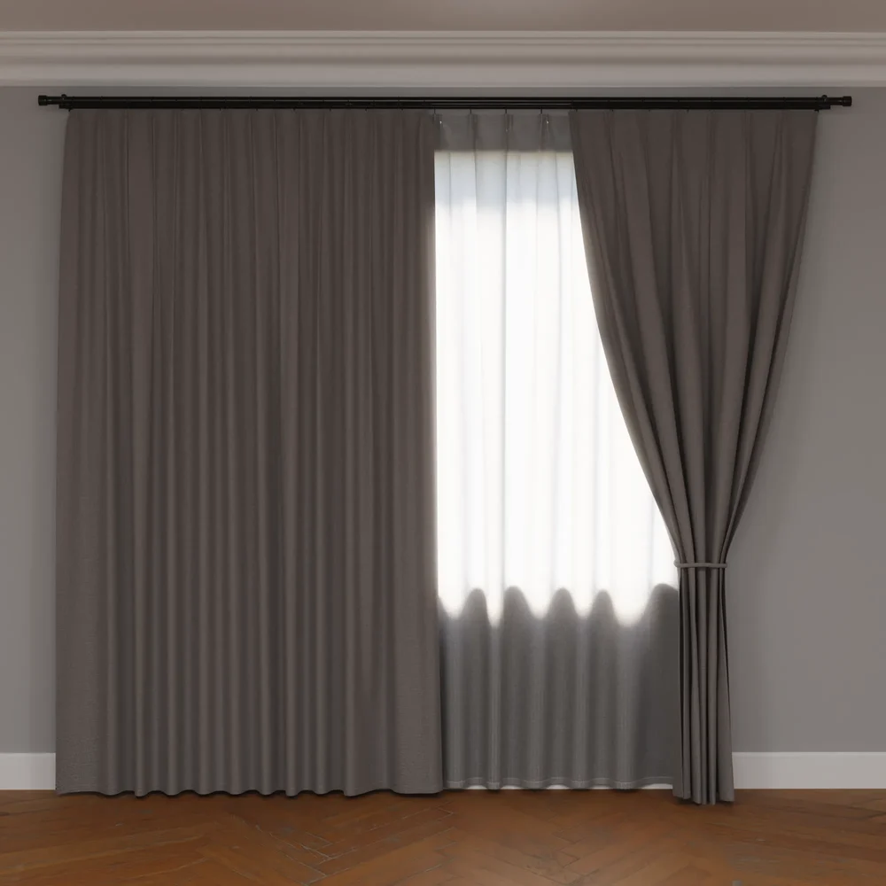 Grey Blackout Curtain With Lace Panel