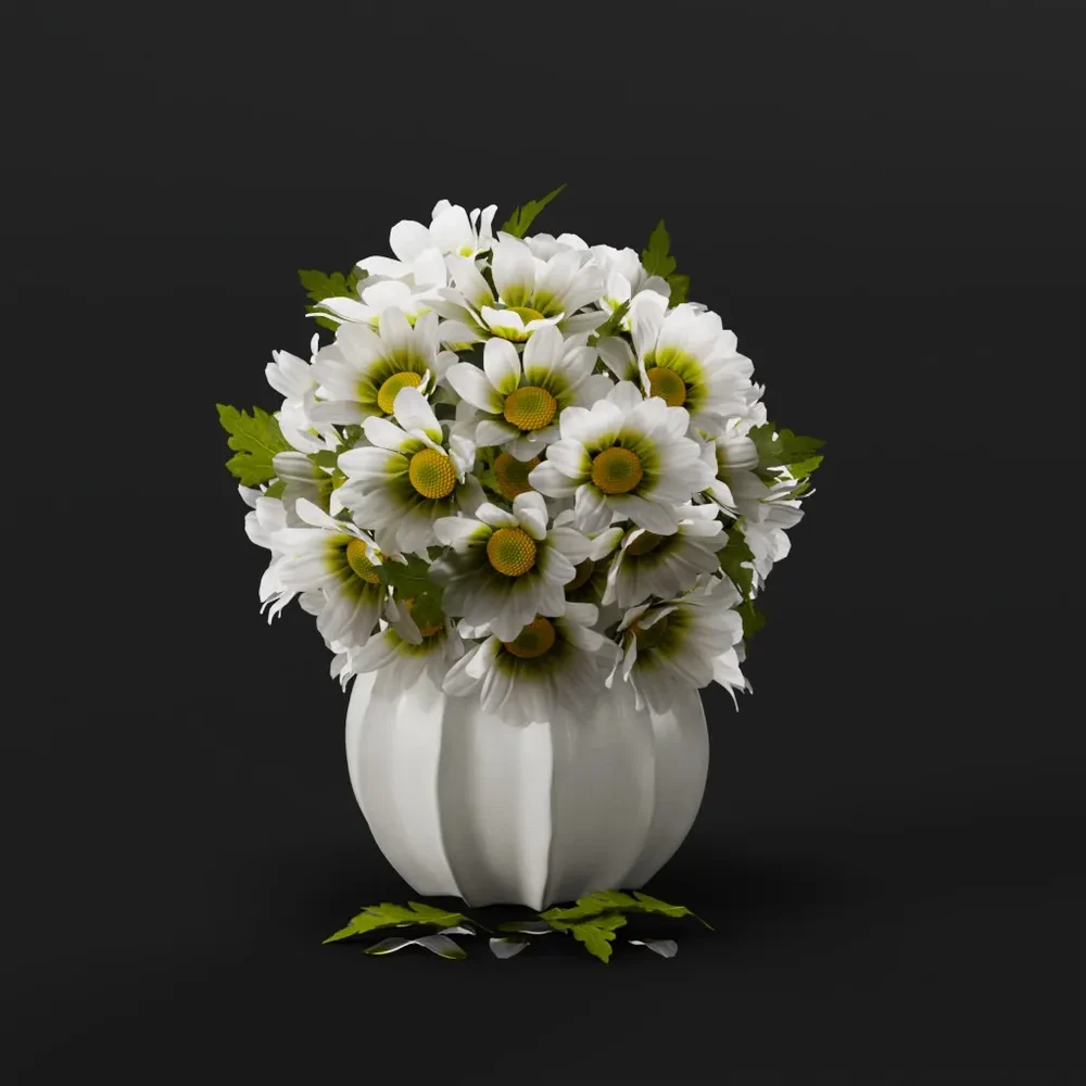 White Daisies In Rounded Ceramic Vase