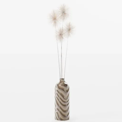 Dandelion Fluff Stick With Reflective Brown Porcelain Vase