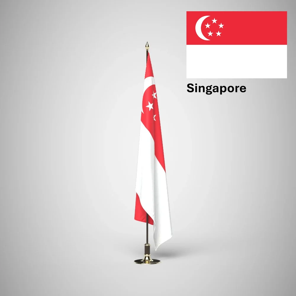 Singapore Ceremonial Flag On Stand