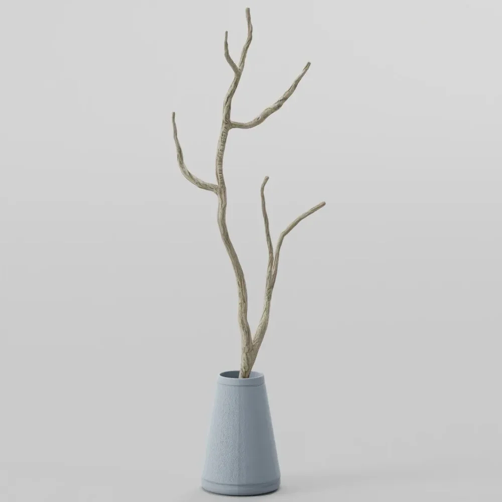 Dried Branch In Grey Pottery