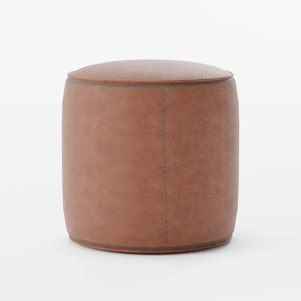Leather Ottoman Round Pouf