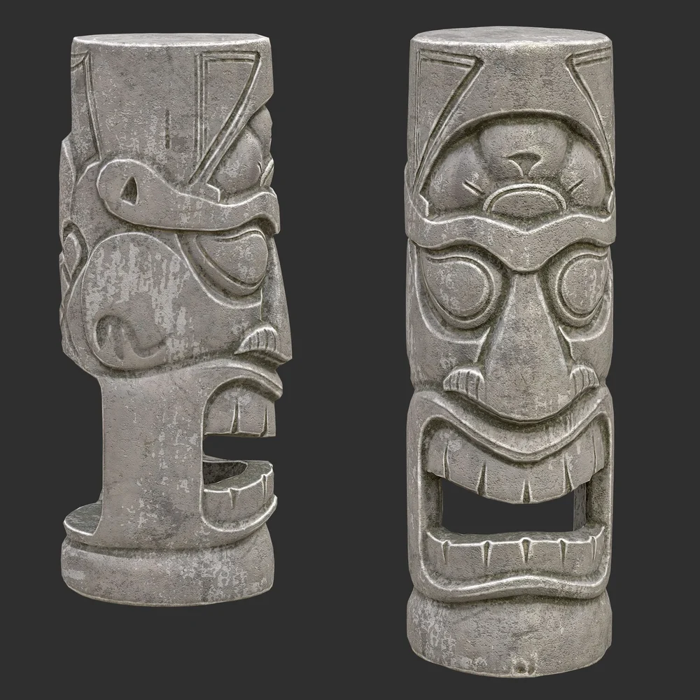 Tiki God Wide Gaping Statue Stone