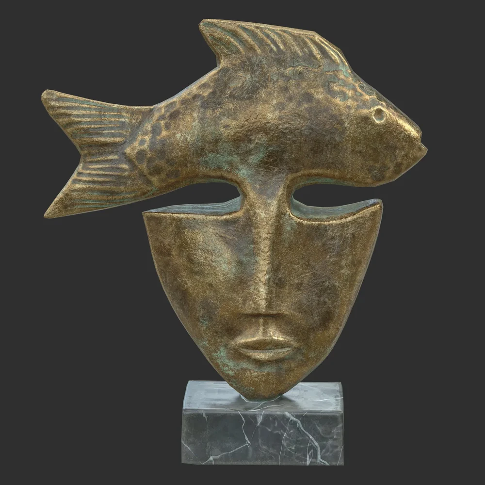 Fish Face Bronze Statue