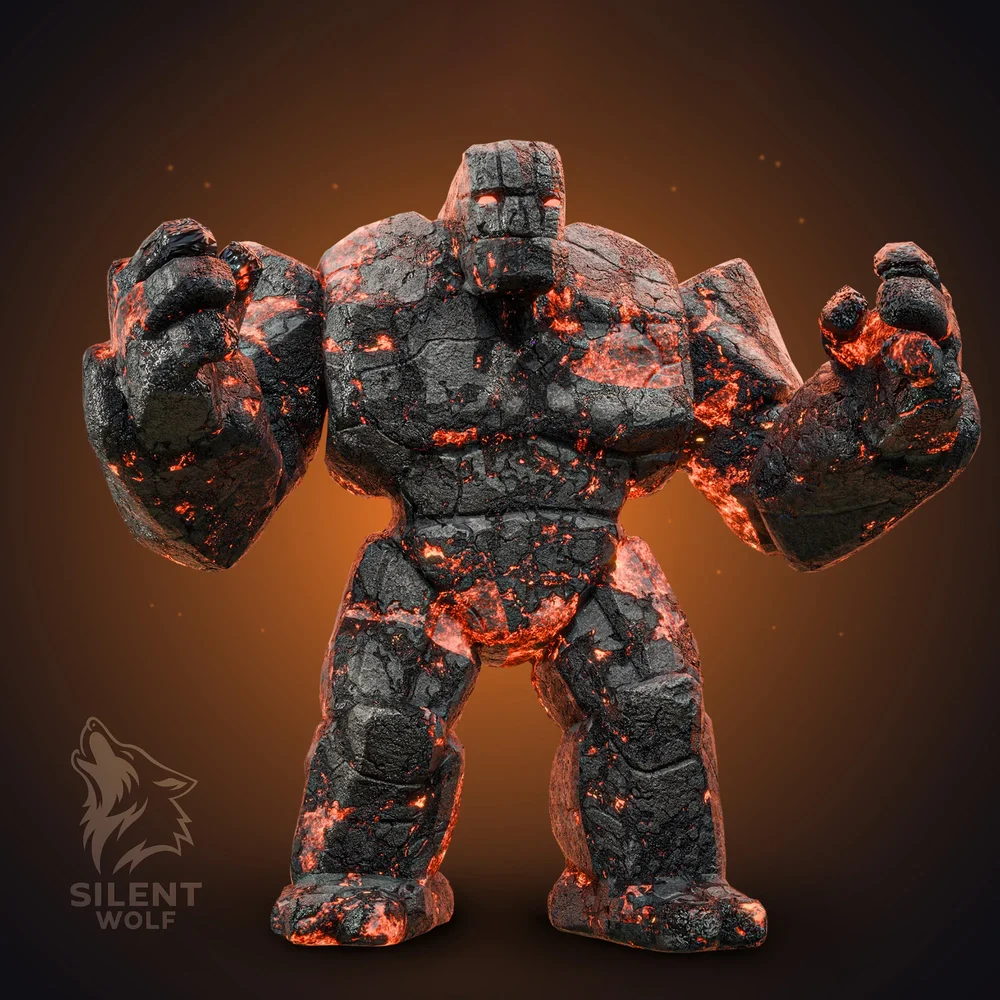 Lava Golem Warrior-Rigged-Animated