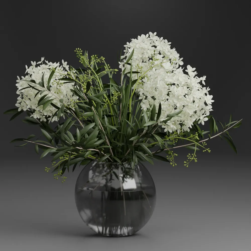 White Hydrangea Glass Vase