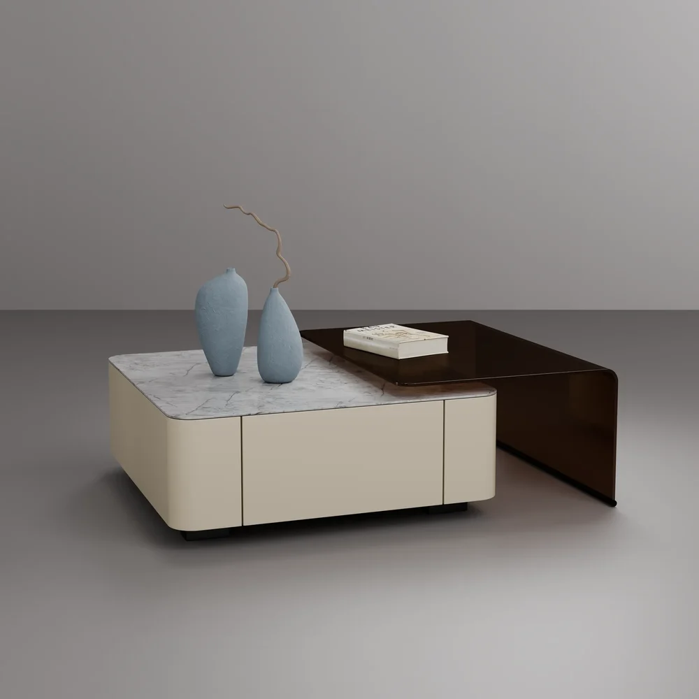 Coffee Table With Glass & Marble Top