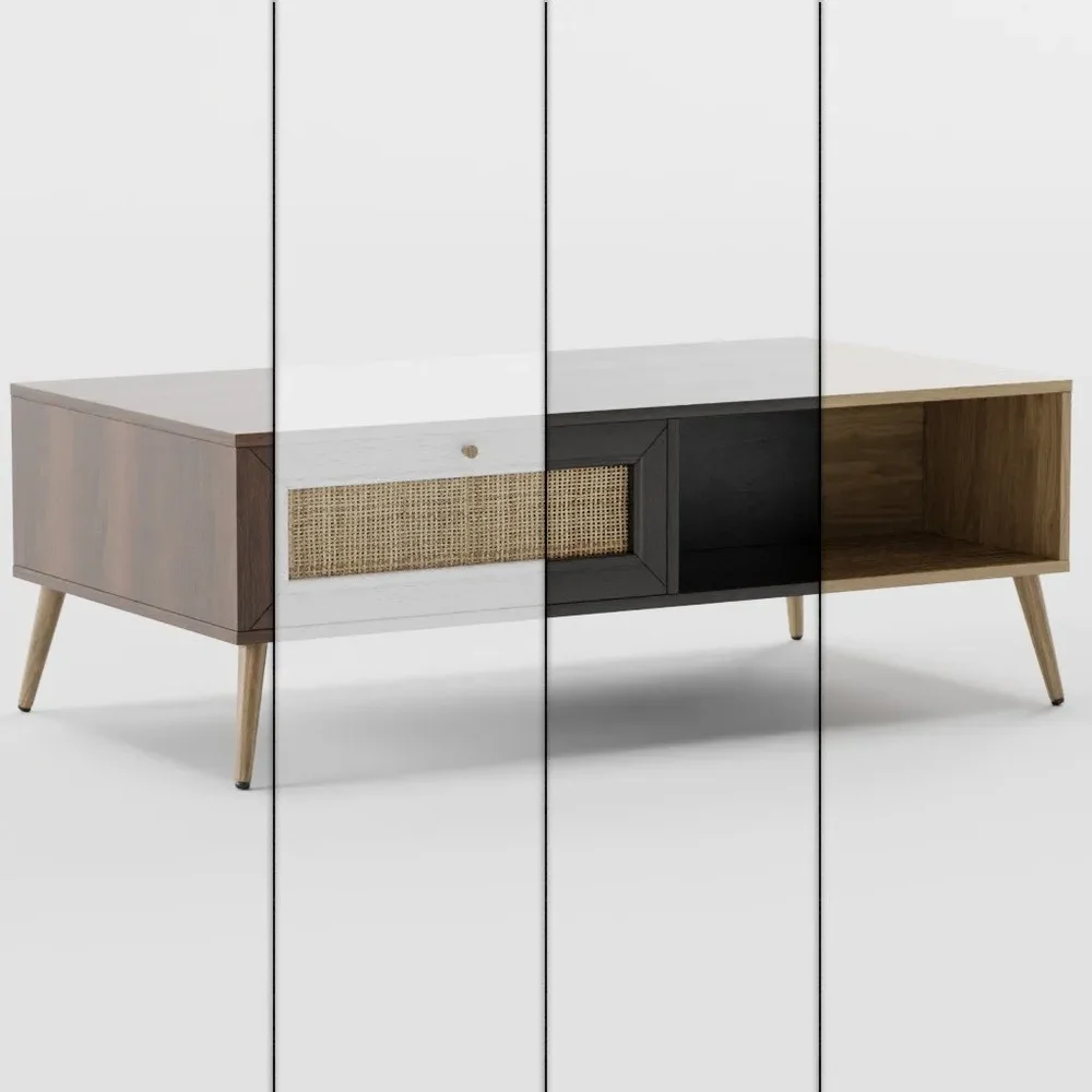 Wood And Rattan Coffee Table