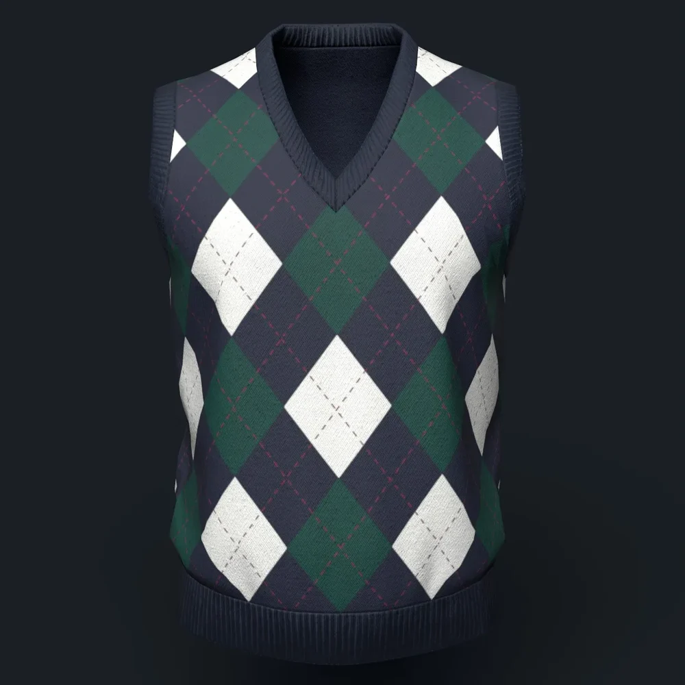 Navy Blue Argyle Knit Vest