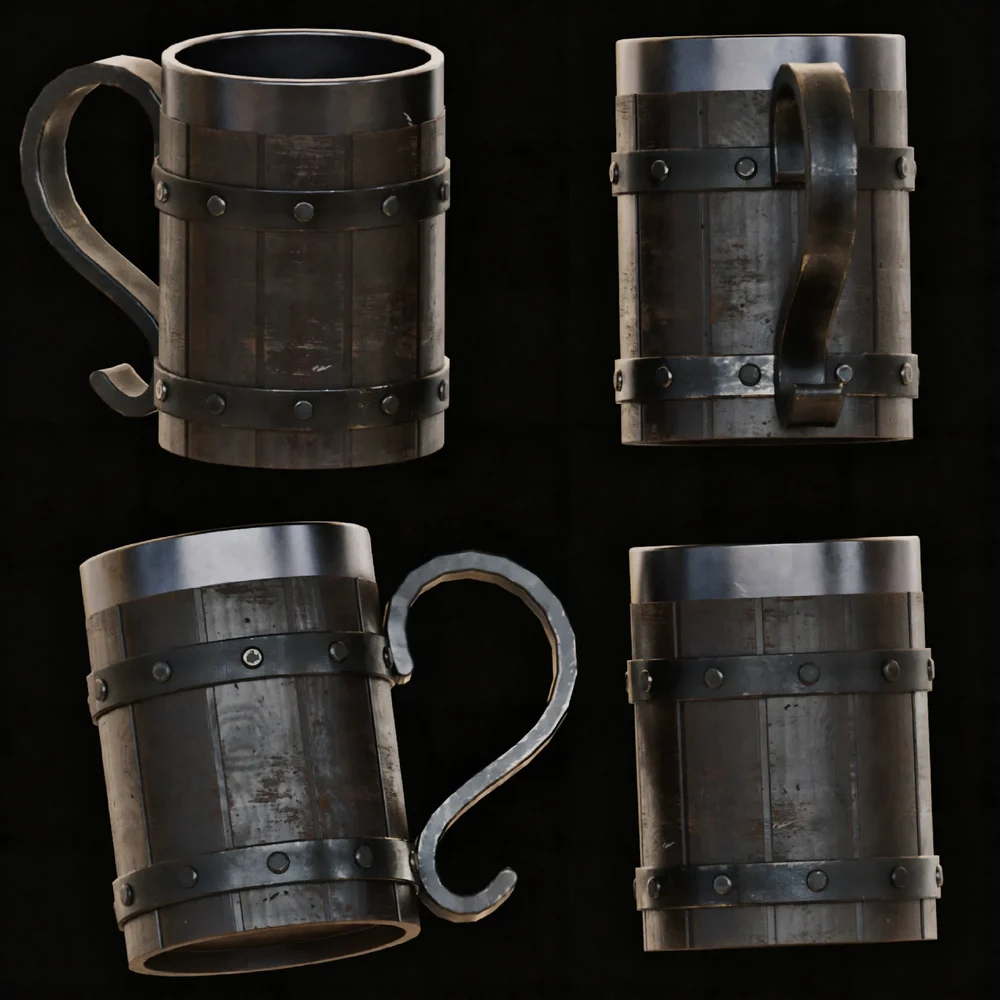 Medieval Wooden Mug With Iron Bands