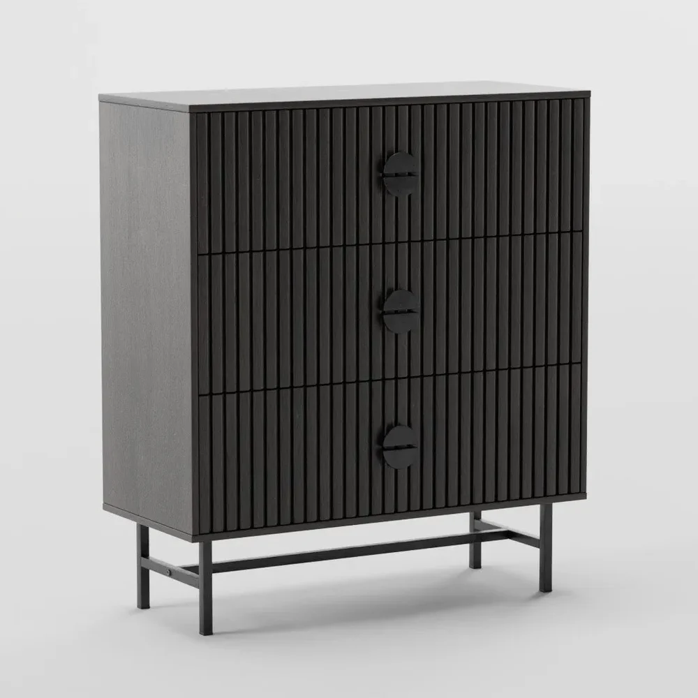 Grooved Wood And Steel Commode