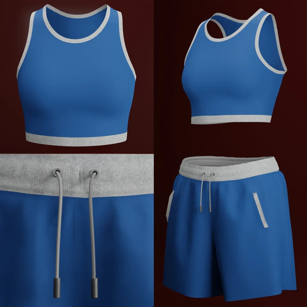 Blue Tank Top Sportswear Girl Set