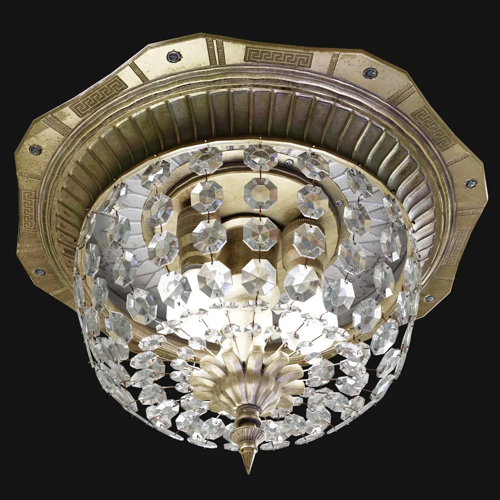 Crystal-Basket Flush-Mount Electrolier
