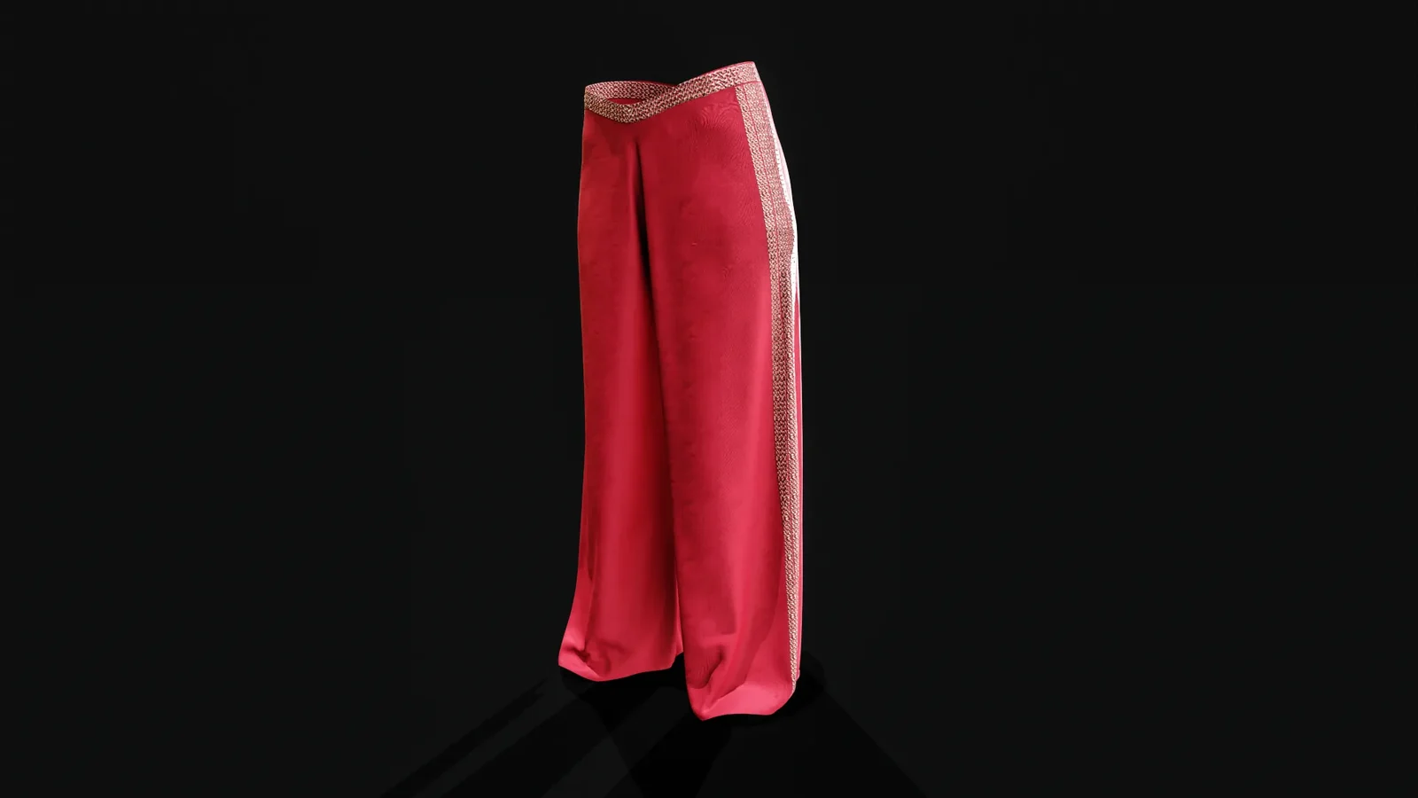 Red Wide-Leg Traditional Pants