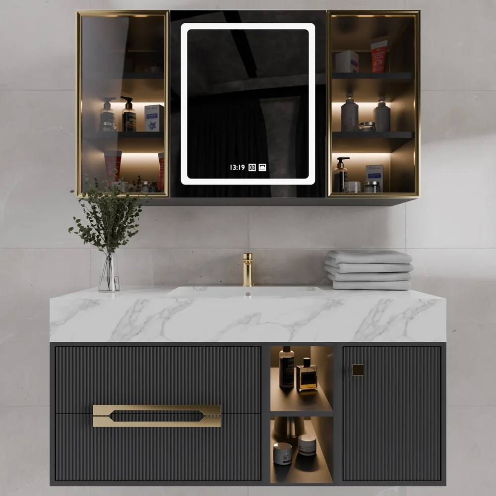 Modern Grey Wall Mounted Bathroom Set