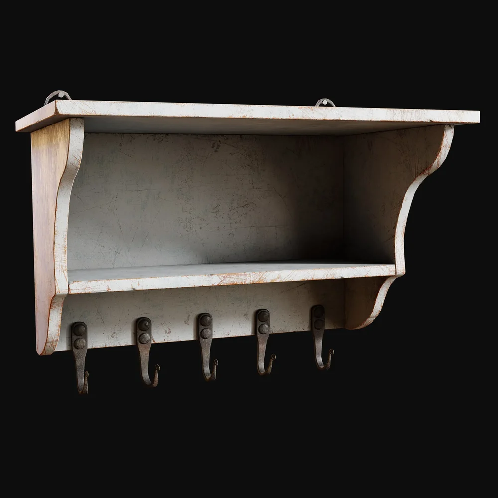 Hanging Shelf With Hooks Painted