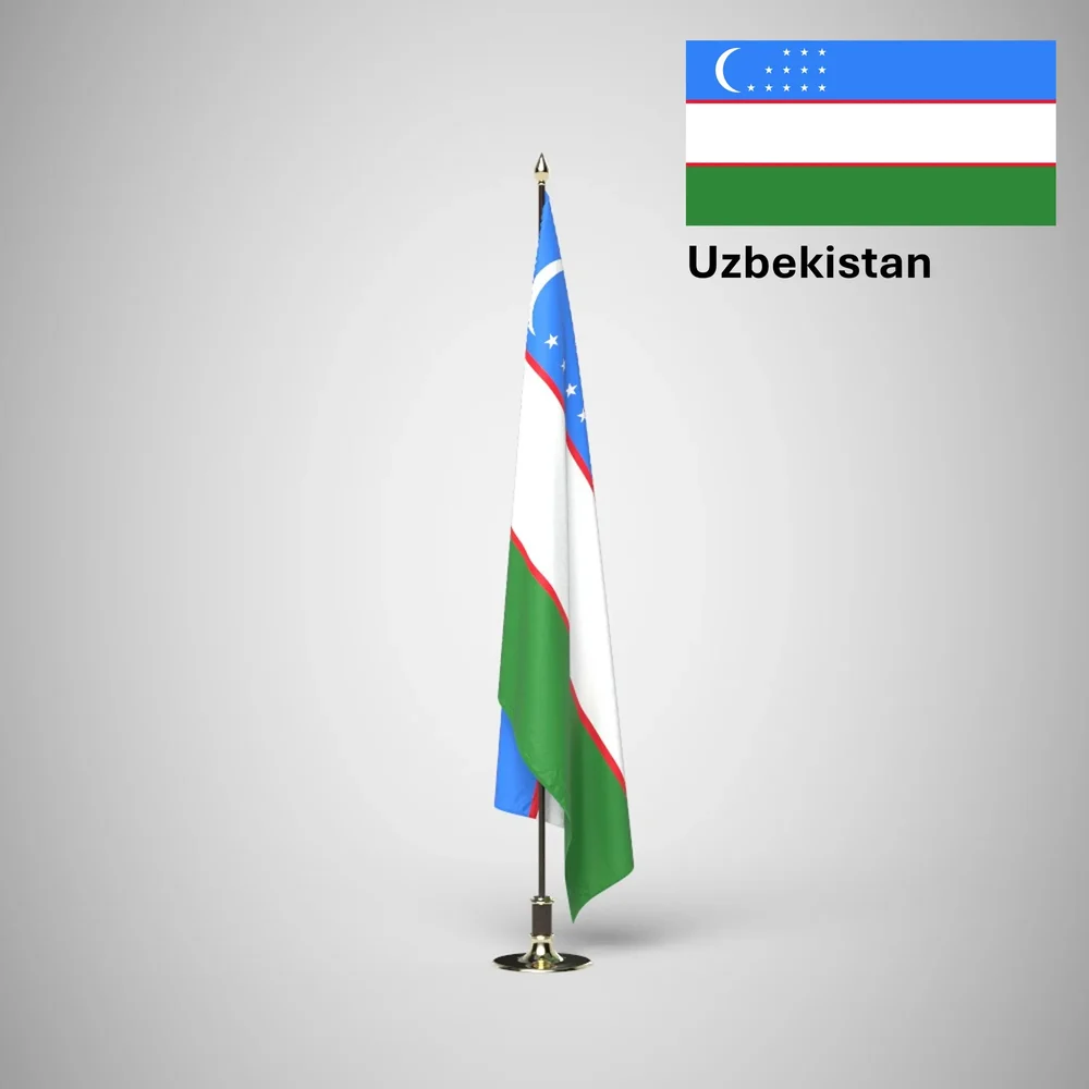 Uzbekistan Ceremonial Flag On Stand