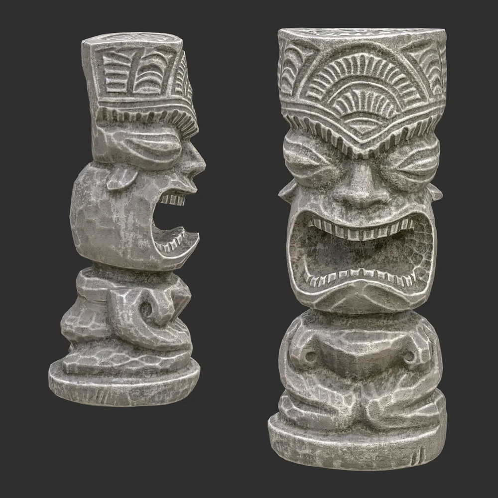 Tiki God Furious Yell Statue Stone