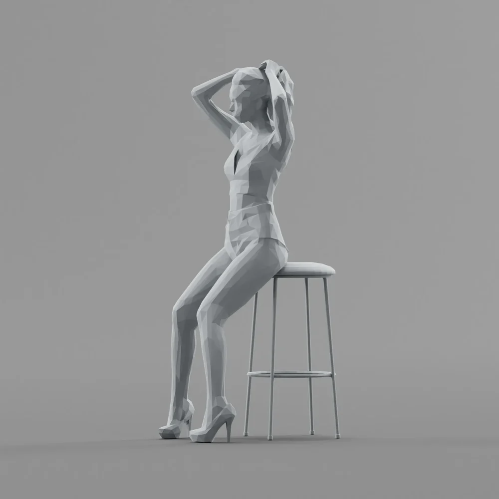 Lowpoly Female Leaning On A Stool