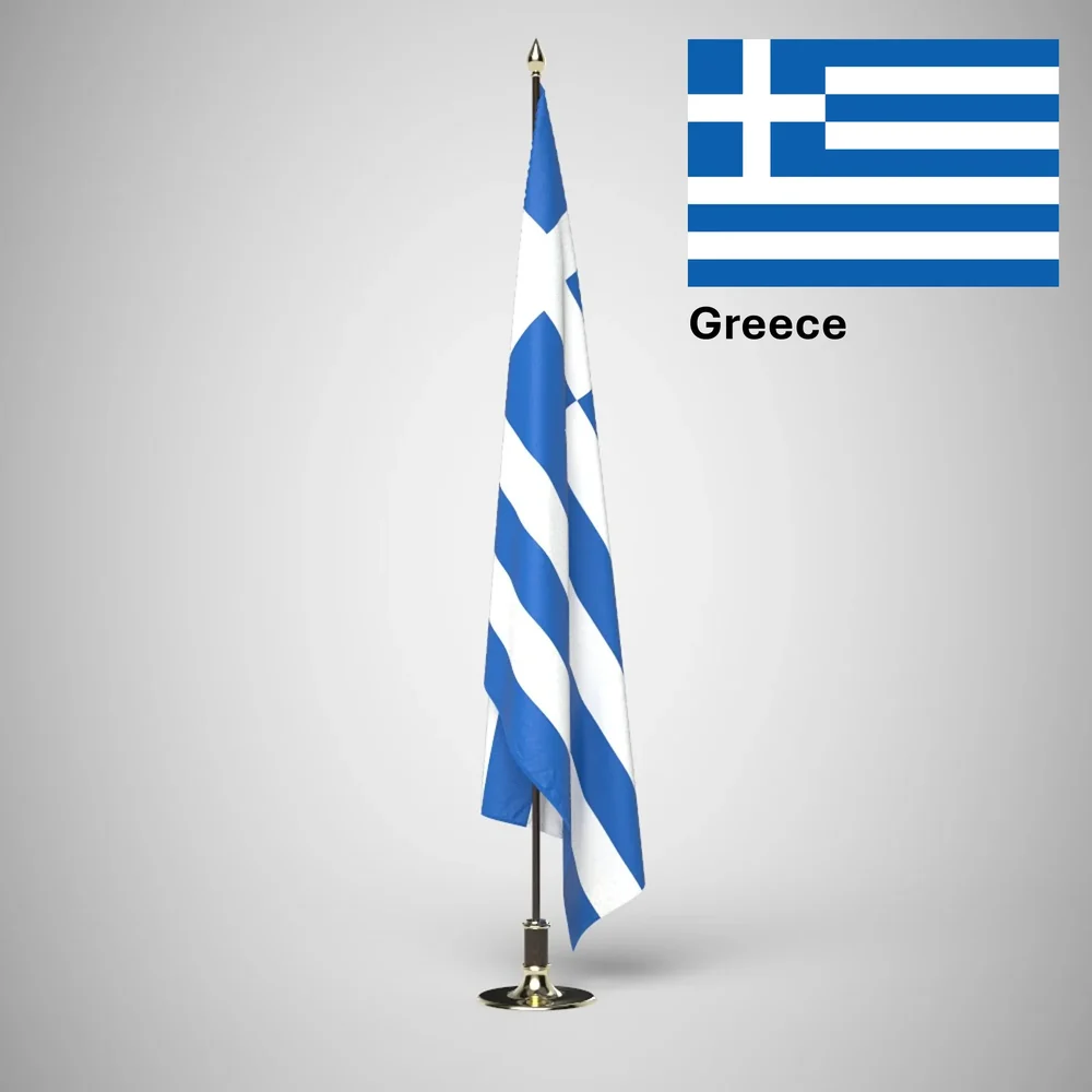 Greece Ceremonial Flag On Stand