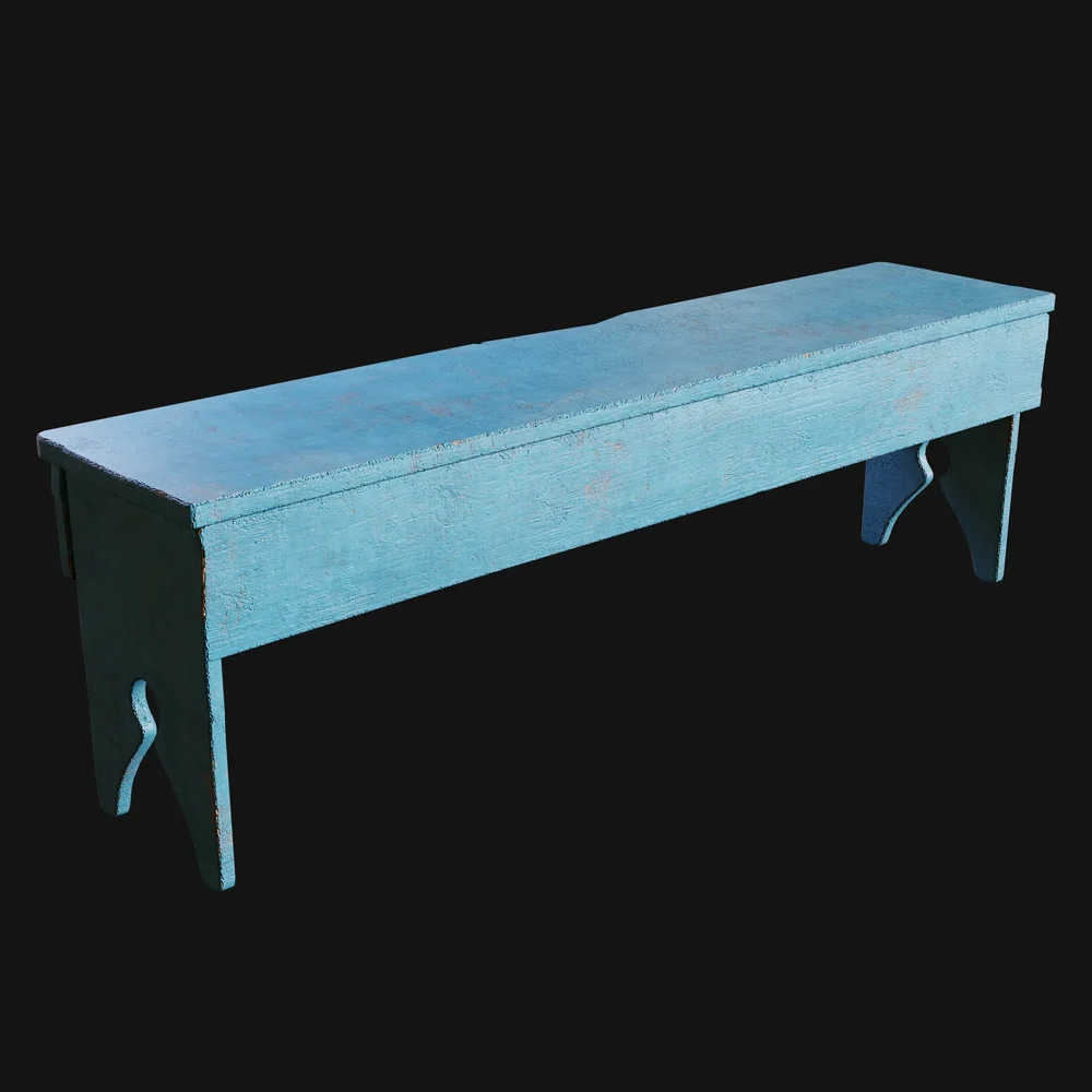 1800s Primitive Wooden Plank Bench Blue