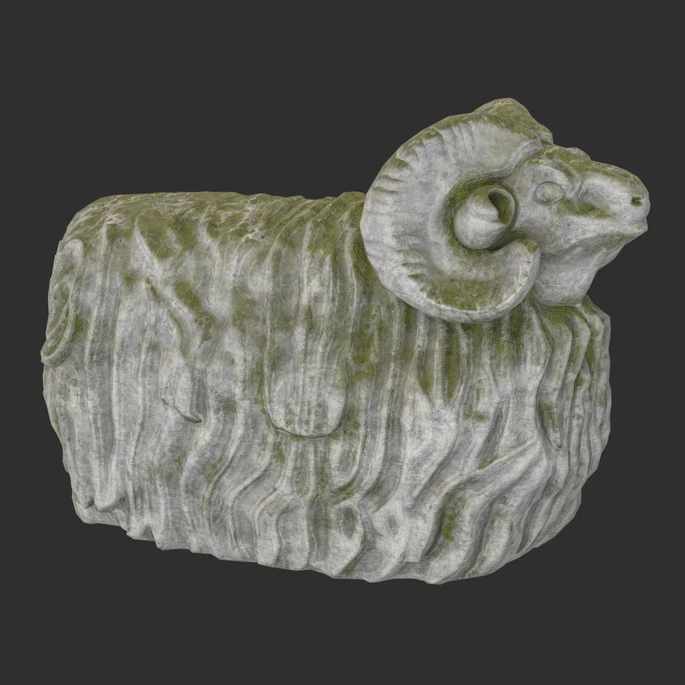 Garden Ram Stone Moss Statue