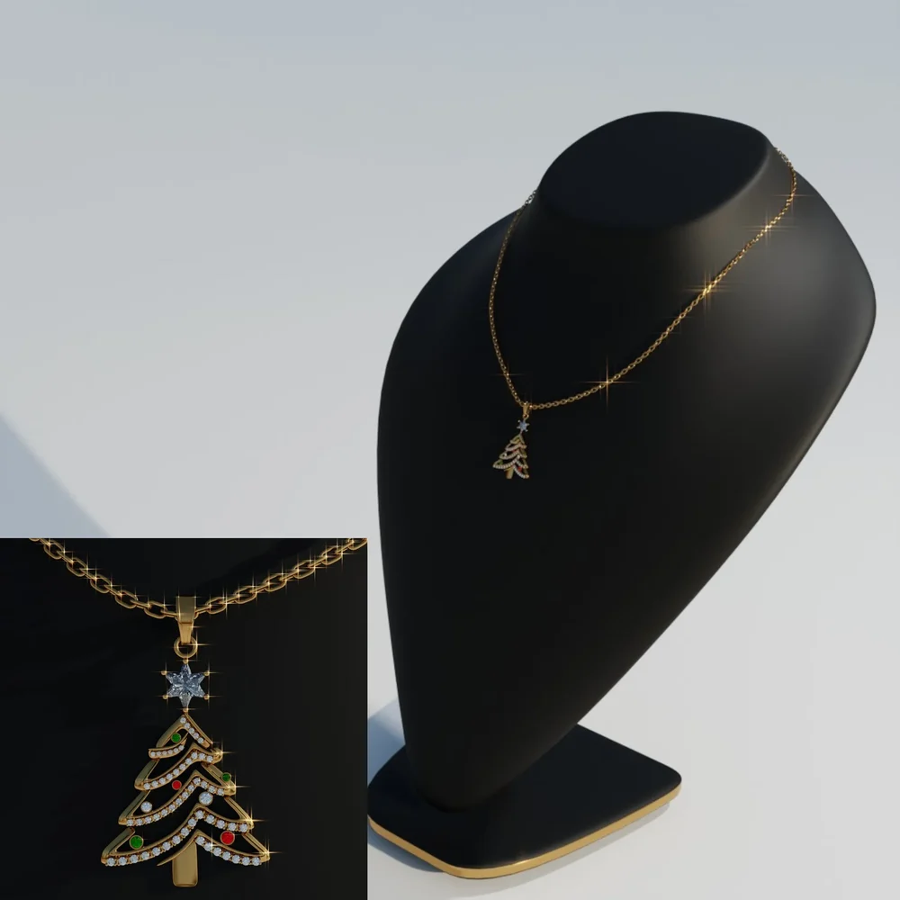 Golden Christmas Tree Pendant