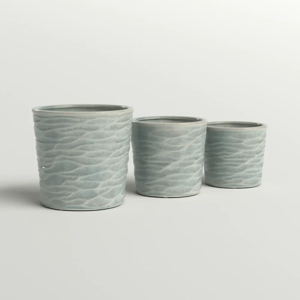 Set Of 3 Ocean-Glazed Ceramic Planters