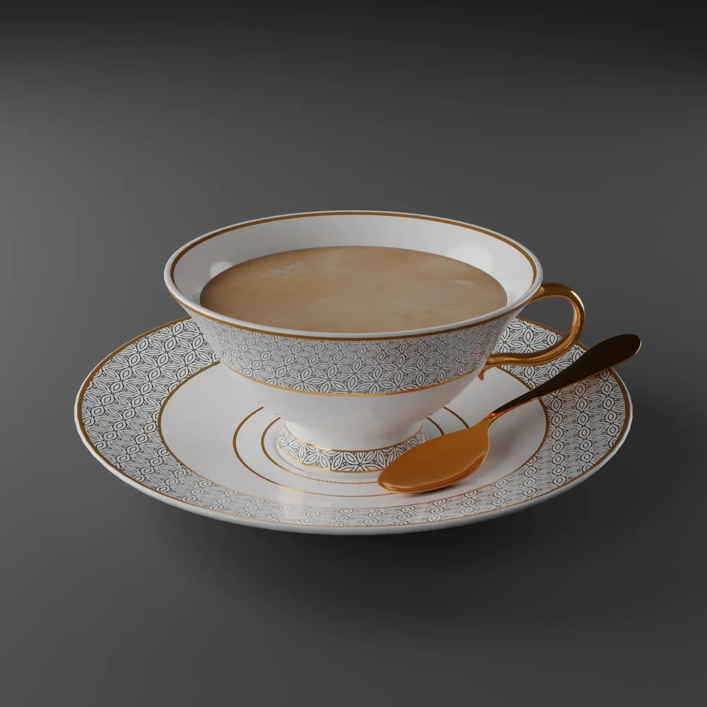 Elegant Teacup Set With Gold Spoon
