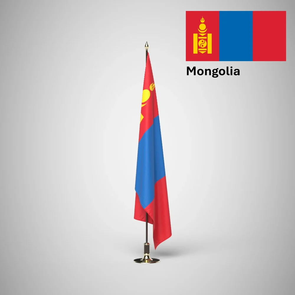 Mongolia Ceremonial Flag On Stand