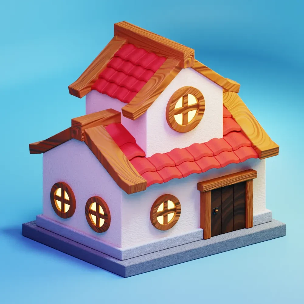 Stylized House With Red Roof