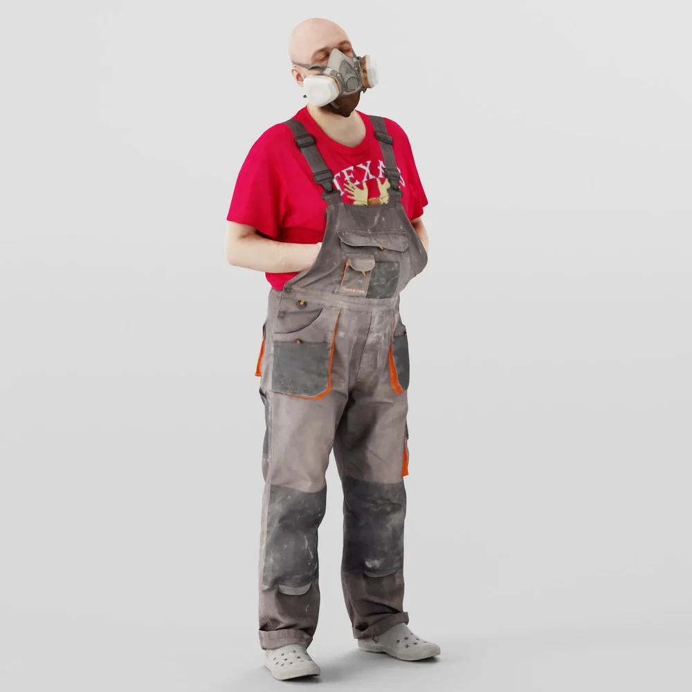 Bald Worker In A Respirator