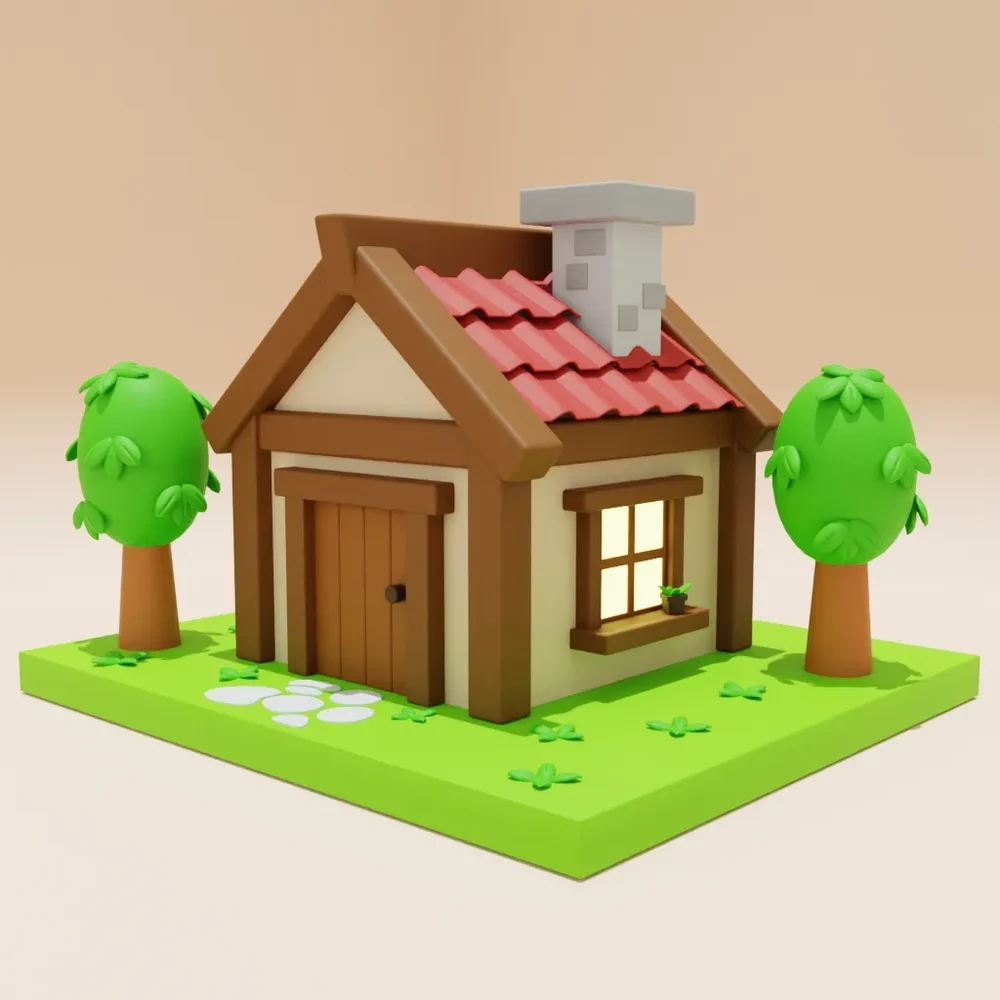 Cartoon House With Trees