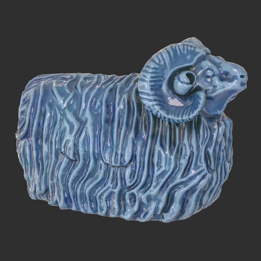Garden Ram Porcelain Blue Statue