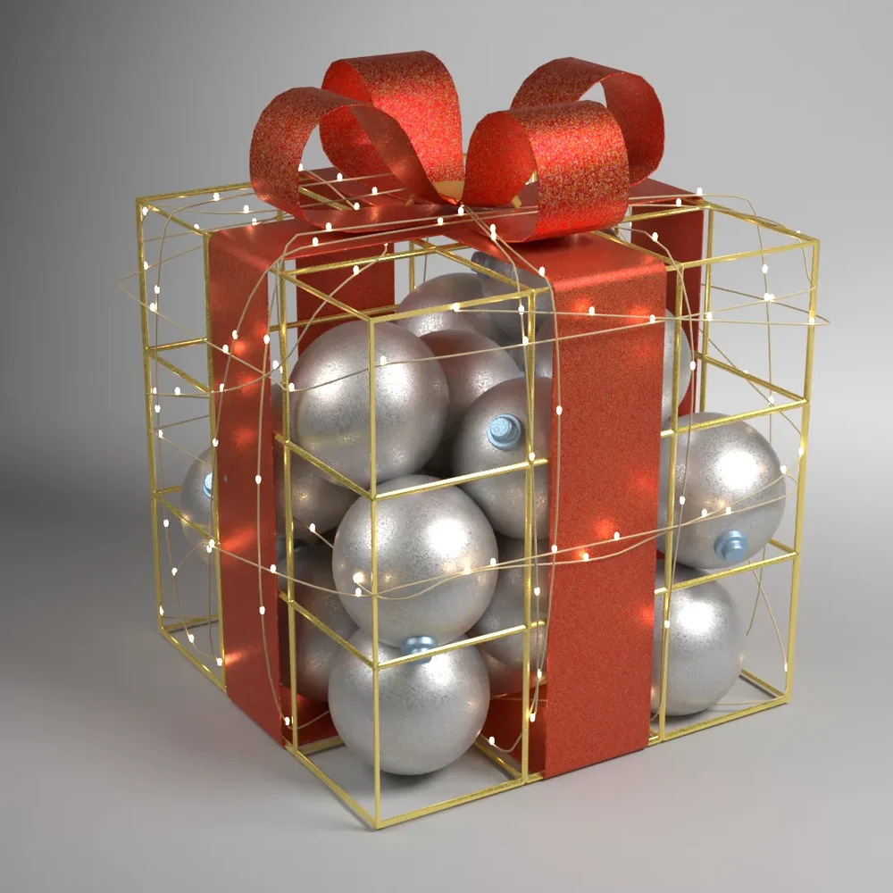 Wireframe Led Gift Box With Balls