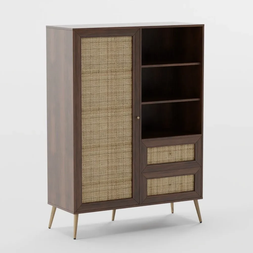 Wood And Rattan Bookshelf