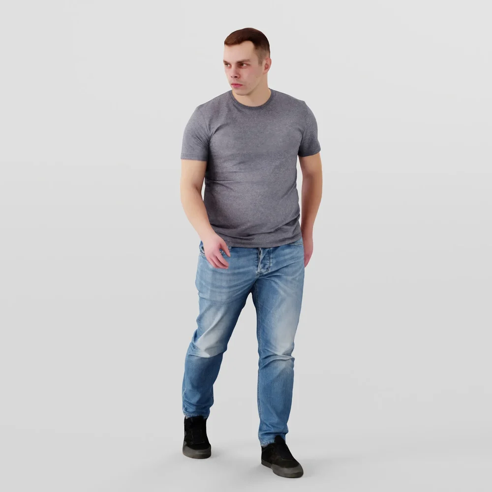 Guy In Grey T-Shirt Walking