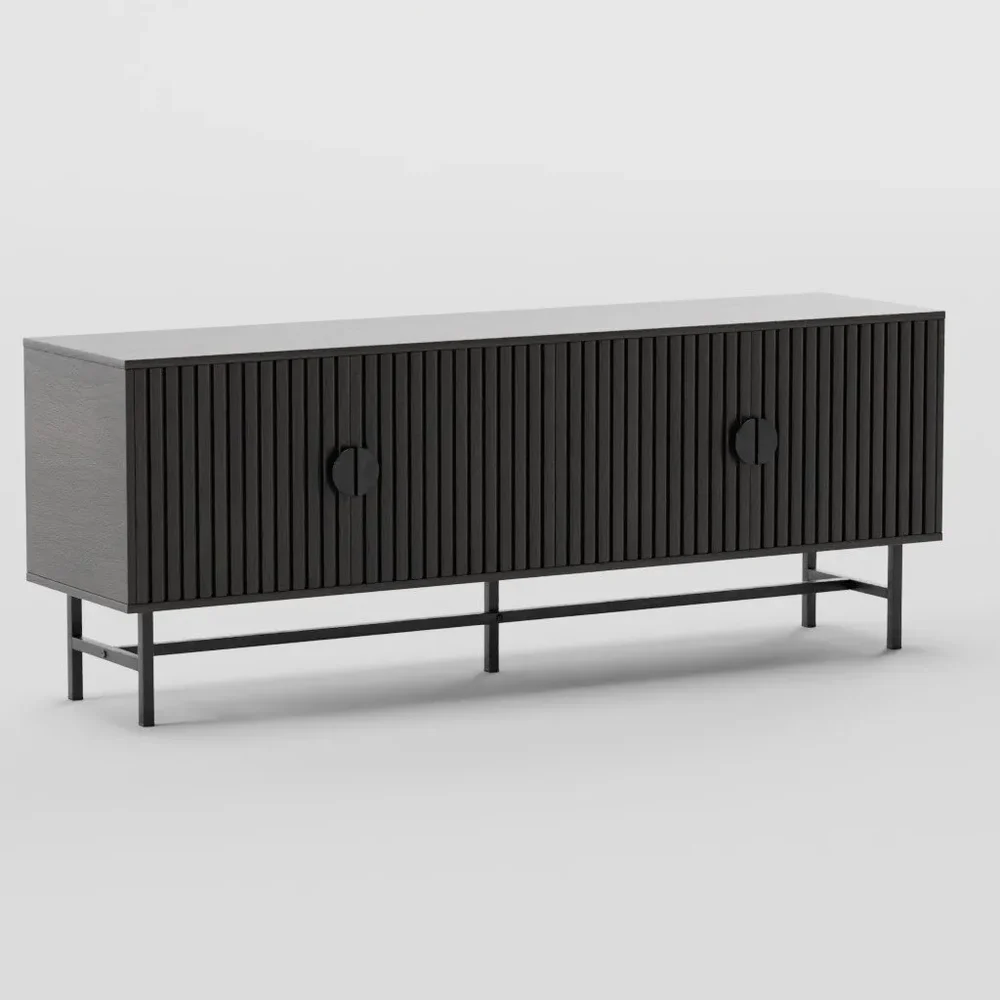 Grooved Wood And Steel Tv Cabinet