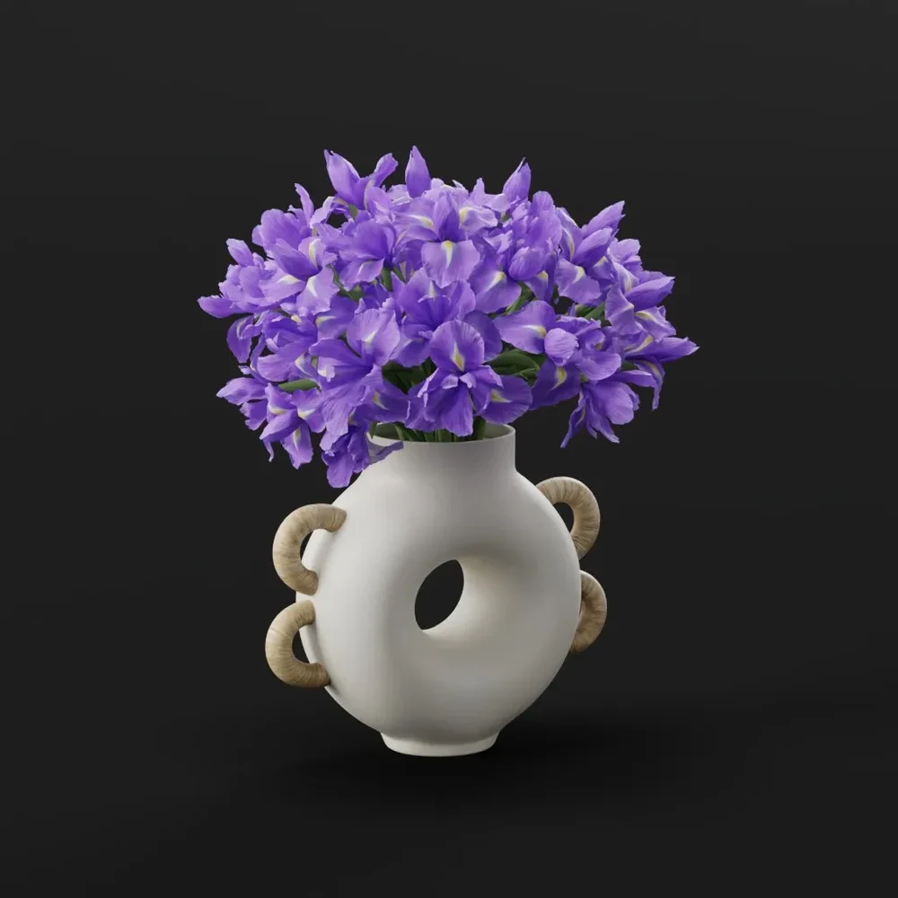 Modern Ceramic Vase With Purple Irises