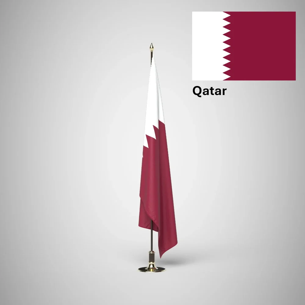 Qatar Ceremonial Flag On Stand