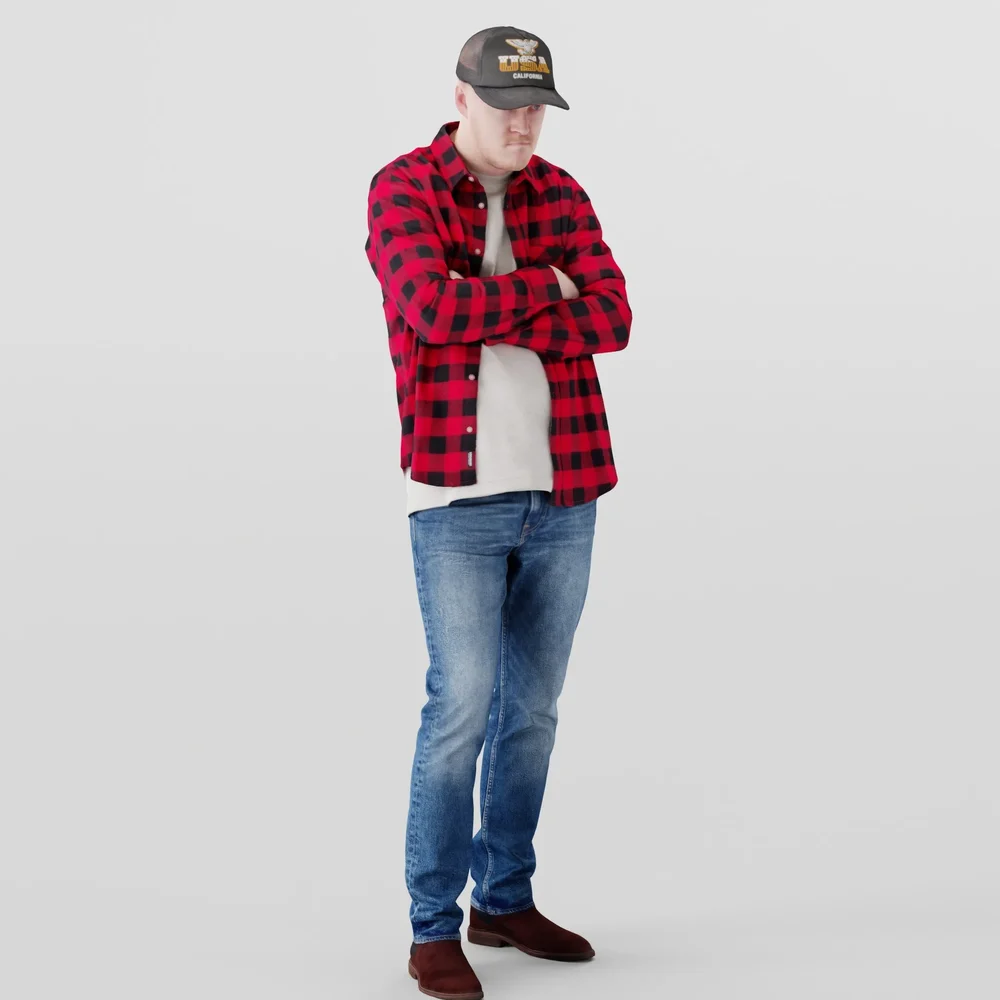 Strike Man In Plaid Shirt And Jeans