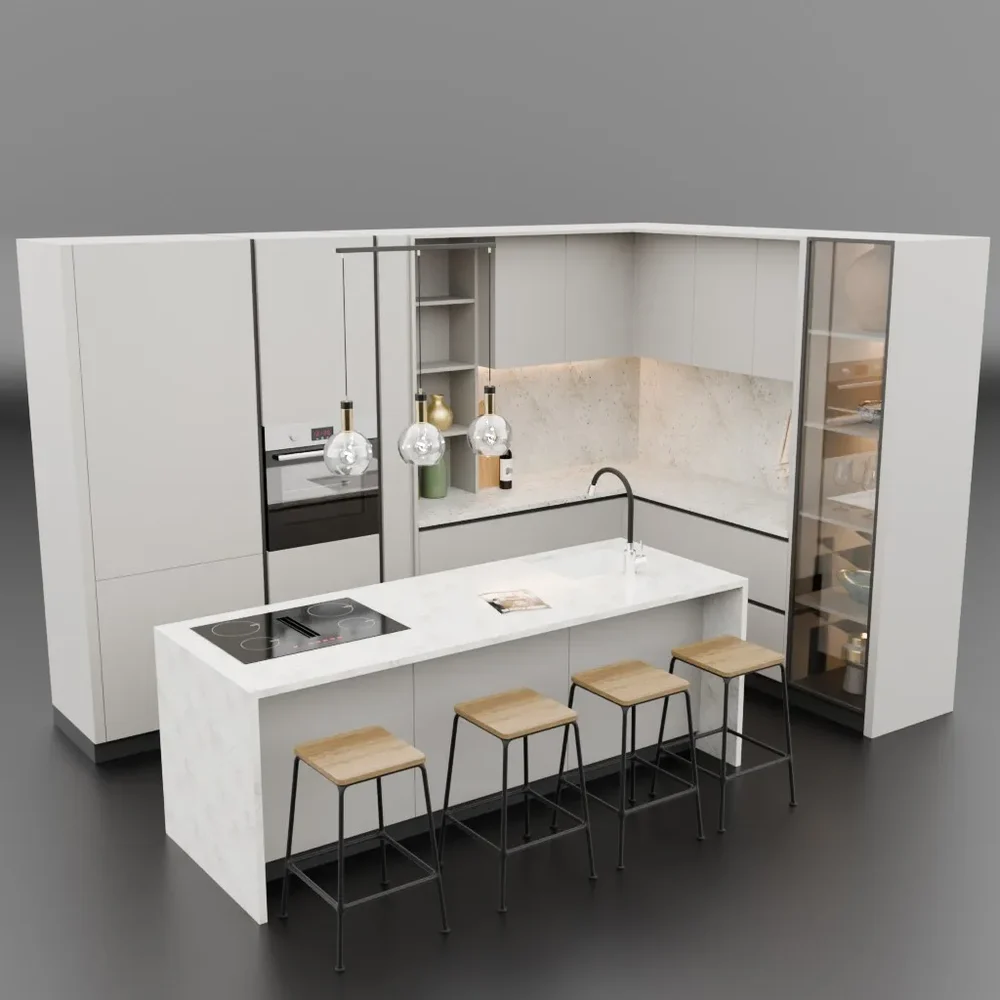 Modern Beige Kitchen L With Island