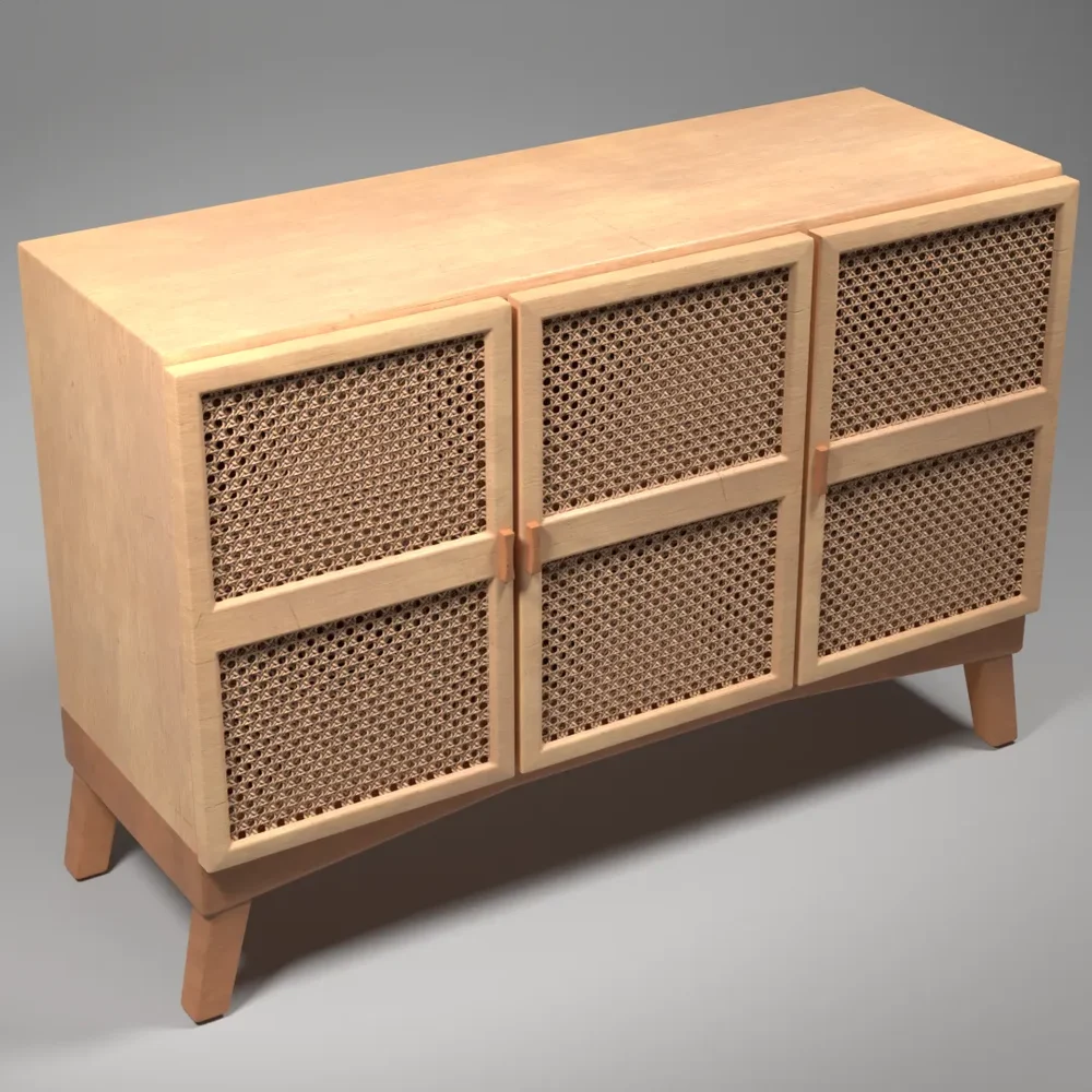 Wooden Rattan Side Board Cabinet