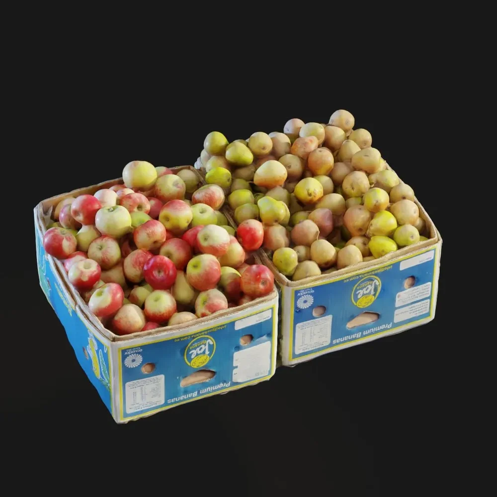 Market Apples In Cardboard Boxes