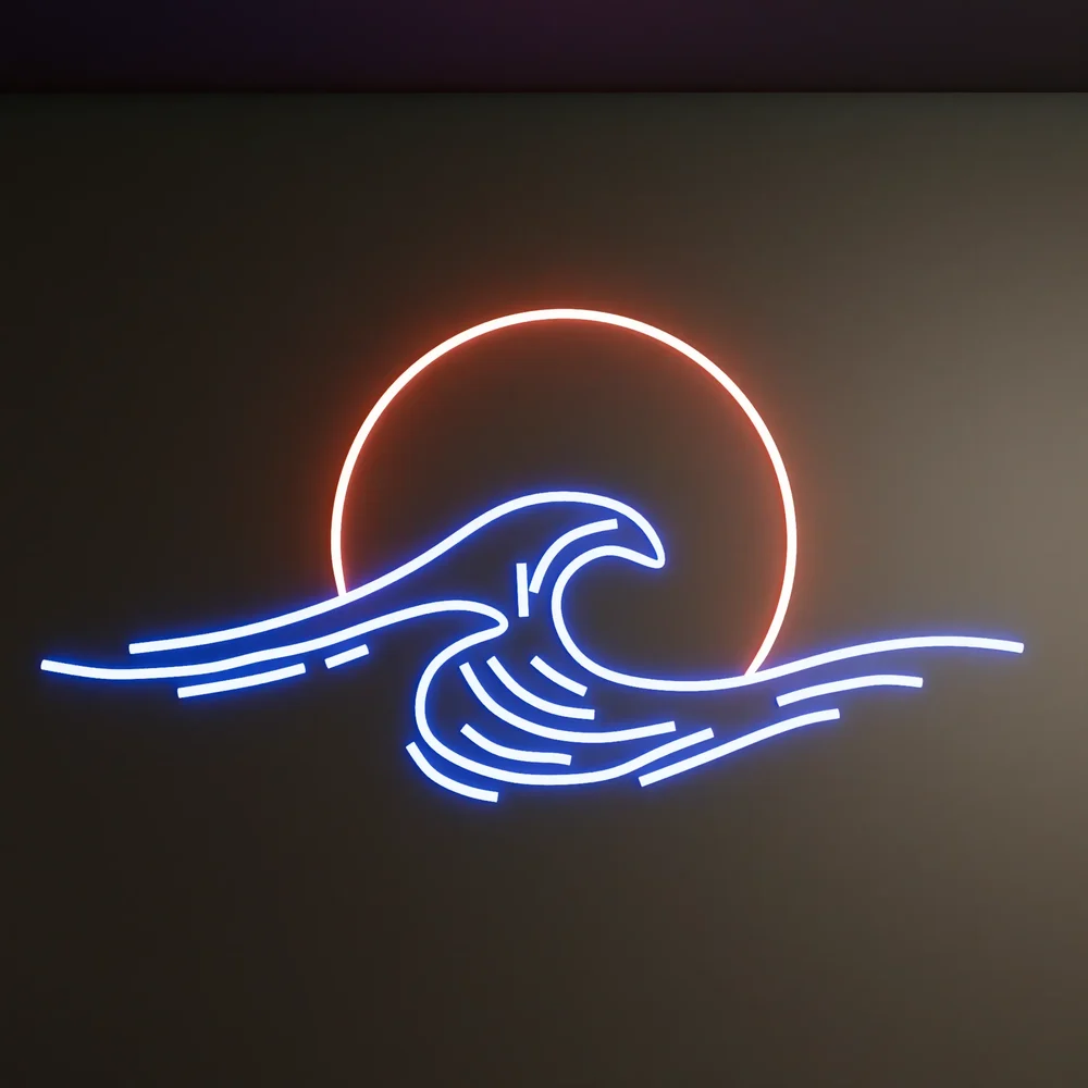 Waves And Moon Led Neon Sign