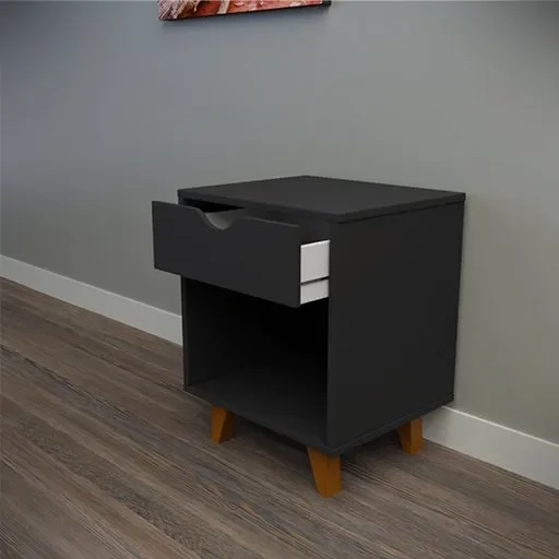 Black Bedside Table With 1 Drawer And Empty Space