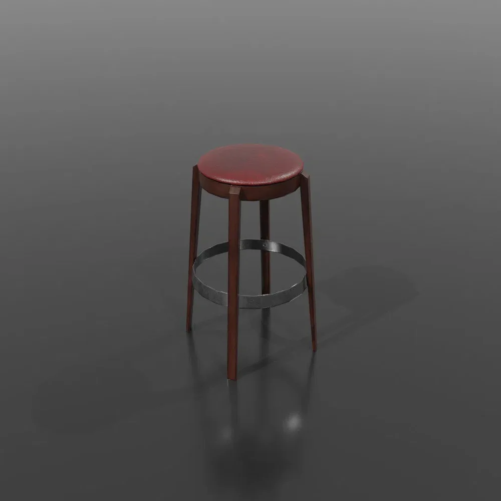Barstool #4 (Wood, Metal, Leather)
