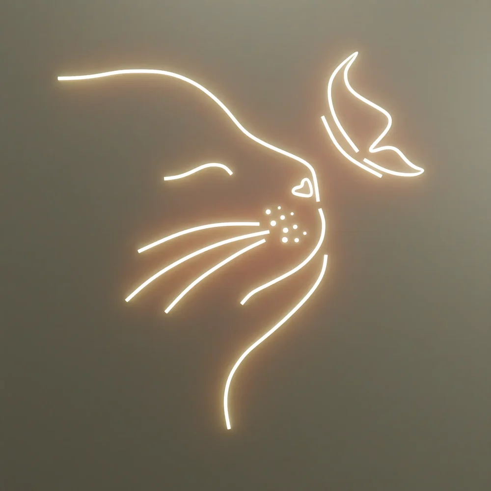 Cat And Butterfly Wall Neon Sign Led